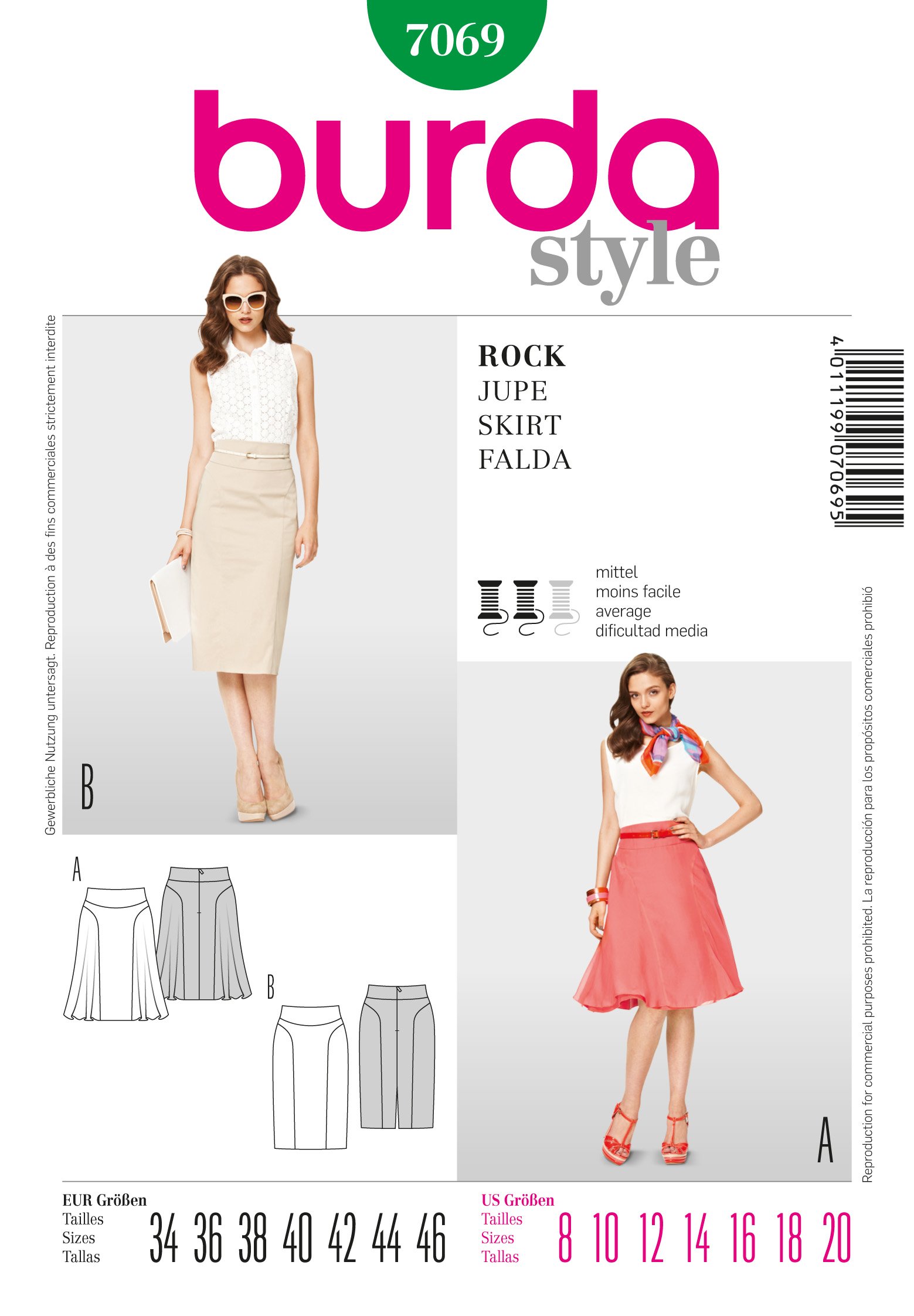 Patron Burda 7069 Jupe